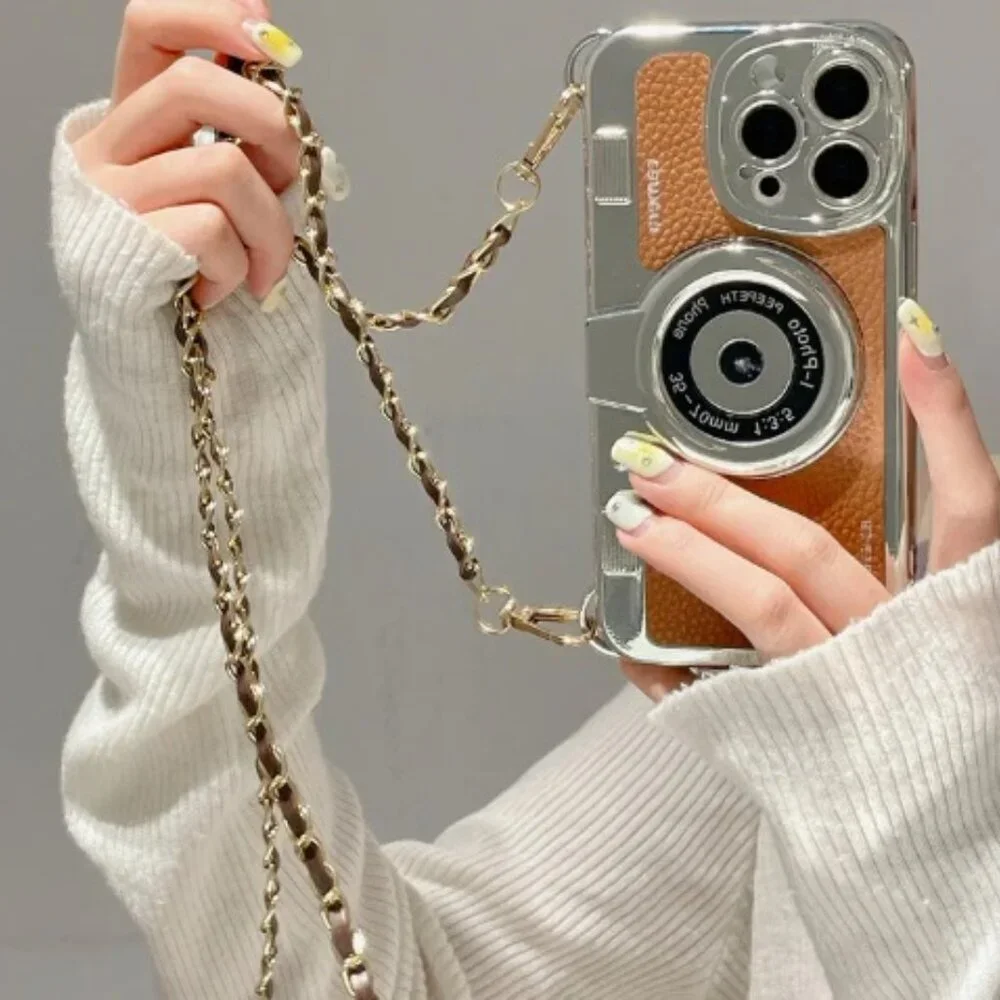 Chic Retro Camera Case for iPhone Emily in Paris Inspired, with Lanyard 15 PM